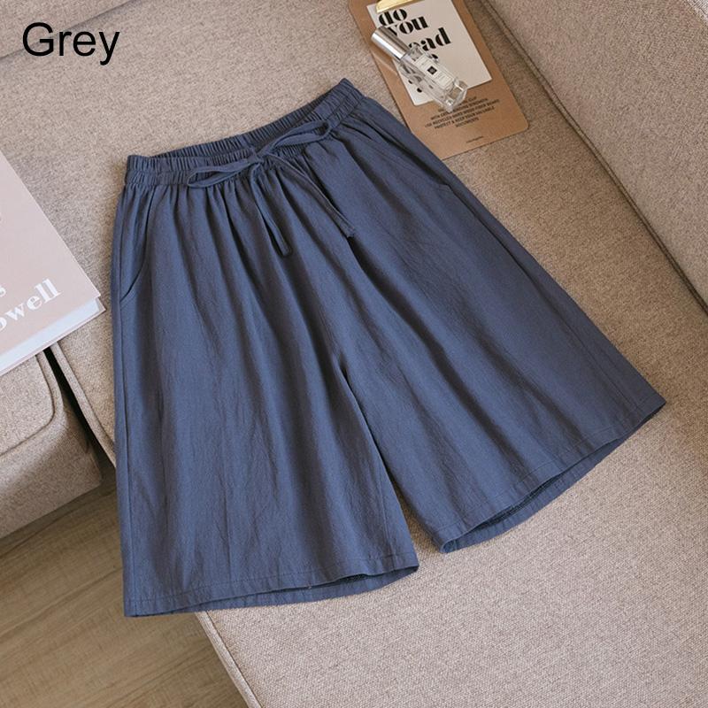 Summer Thin Section Breathable Cotton and Linen Shorts Women's Large Size Home Linen Five Points Loose Wide-leg Pants