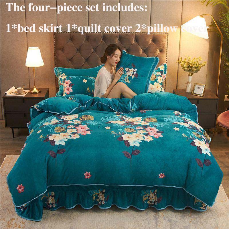 Milk Velvet Bed Skirt Four-piece Quilt Cover Pillowcase Bed Skirt Suit Noble and Light Luxury Style