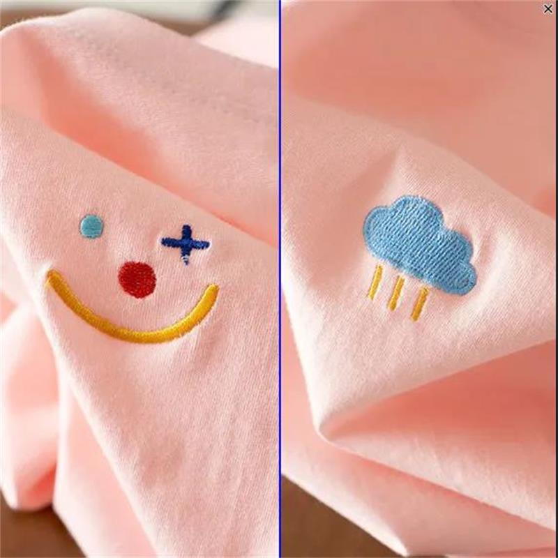 Pure Color Smiley Face Embroidery Polyester Women's Summer Round Collar  Tees Breathable Half-sleeved Harajuku All-match Cartoons Style T Shirt Tops