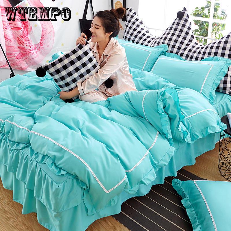 New Princess Style Beddings Set Sheet Duvet Cover Bed Skirt Pillowcase 4pcs Girls Bedclothes