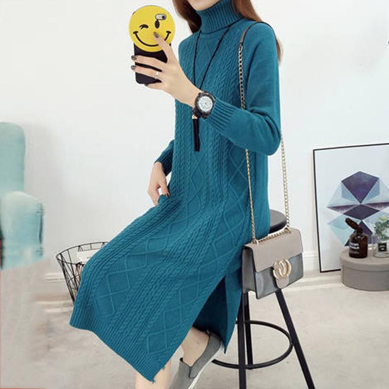 Sweater Women Pullover Turtleneck Sweater Dresses for Women Warm Casual Turtleneck Knitted Dresses