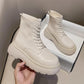 Autumn and Winter Leather Sponge Cake Thick-soled Martin Boots Thin Plush Boots Heightening Short Velvet Boots All-match