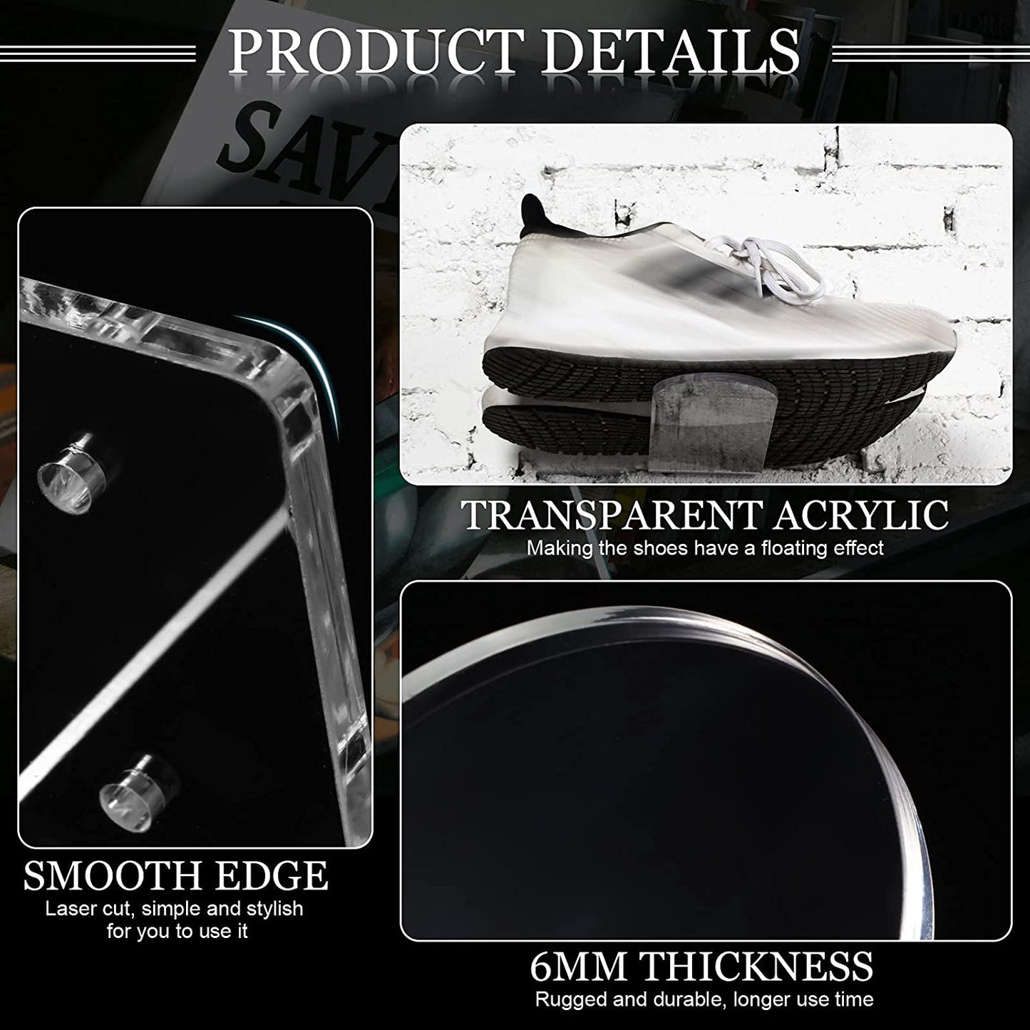 12-Piece Floating Shoe Display Stand for Wall Mount Including Acrylic Floating Sneaker Stand Shoe Rack with Phillips Screws, Extension Tube and Tape