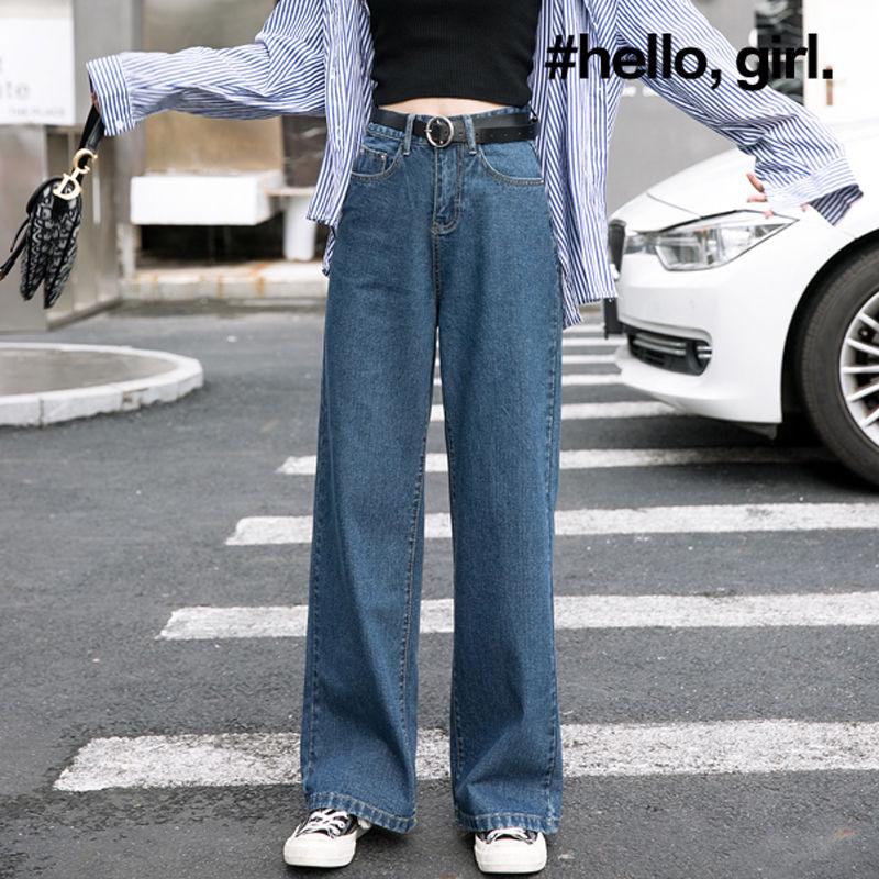 Women Wide Leg Pants Women Ankle-length High Waist Trousers Zipper Casual Jeans