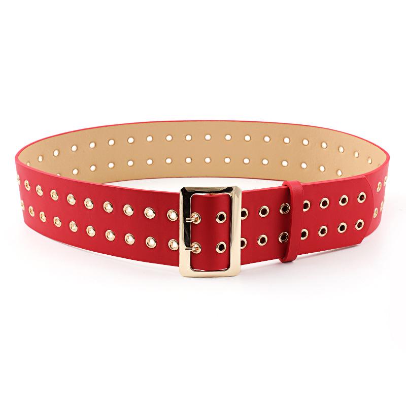 Belt double pin buckle double row ladies fashion pants belt clothing decoration