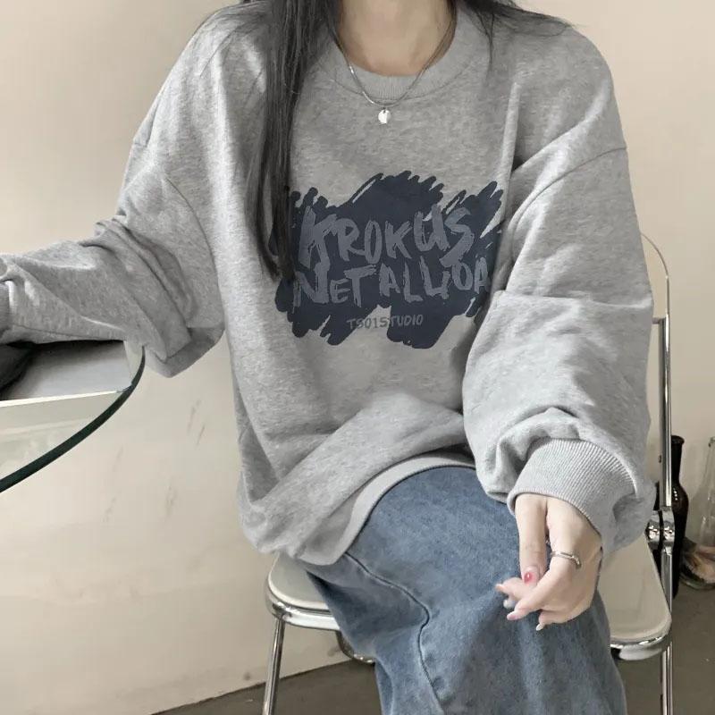 Women's Korean Version Loose Round Neck Long-sleeved Top Spring and Summer Long-sleeved BF Wind Ins Sweater Loose Display Pullover Coat