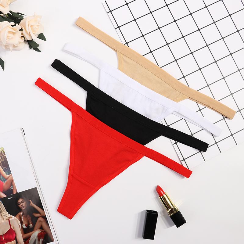 Women T-back Thong Cotton Bikini Panties Sexy Low Waist Women Underwear Cotton Underpants Female Lingerie