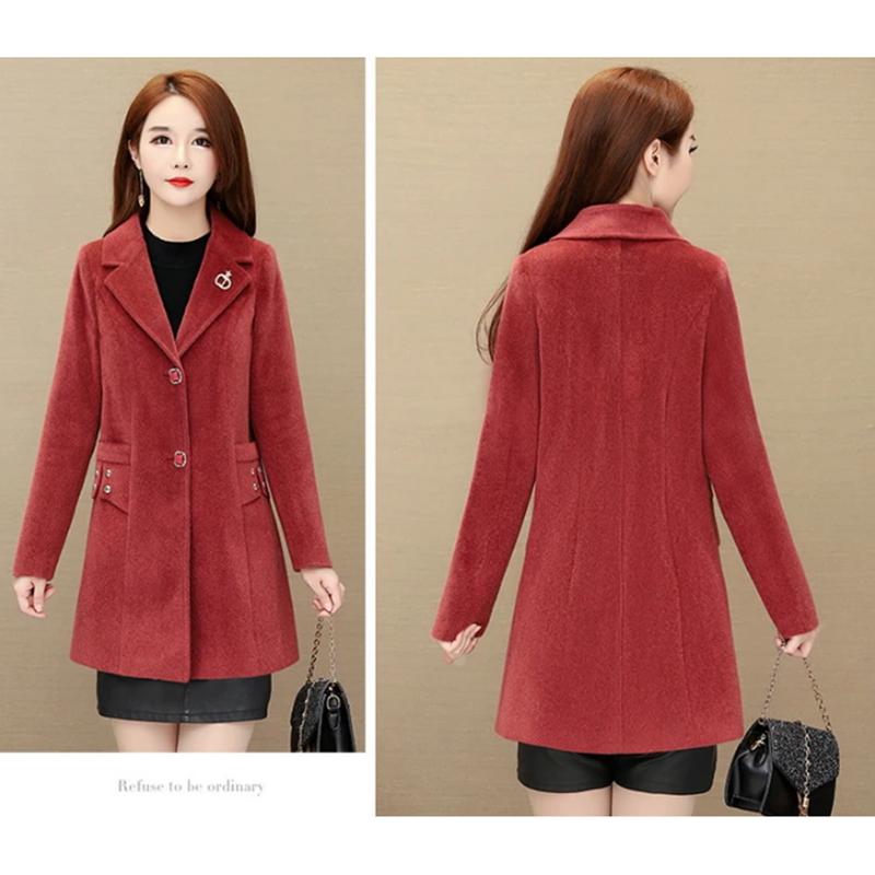 Women's Velvet Coat Mid-length Autumn and Winter Warm Woolen Coat Classic V Neck Slim Fit Coat Casual Padded Solid Soft High Quality Coats Large Size