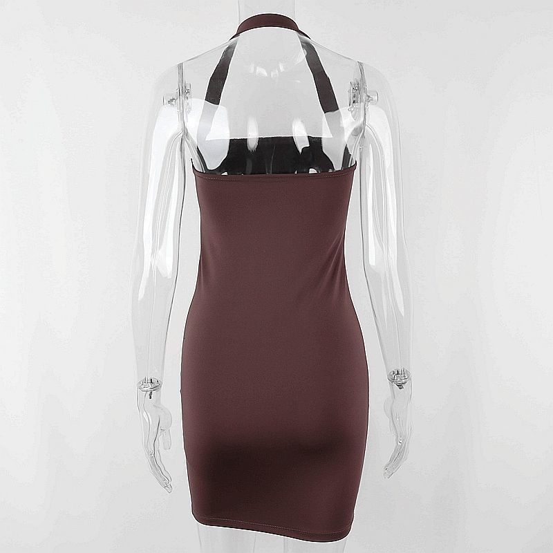 Summer Sexy One-line Neck Halter Strap Dress Female Bag Hip Short Skirt Slim Slim Tight Skirt Solid Color