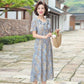Women's Elegant Loose Dress V-neck Floral Decorative Fabric Lightweight and Breathable A-line Version Mid-length Women's Dress Loose and Comfortable