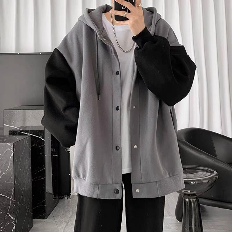 Cardigan Stitching Color Loose Zipper Casual All-match Hooded Long-sleeved Couple Jacket Warm Comfortable and Breathable