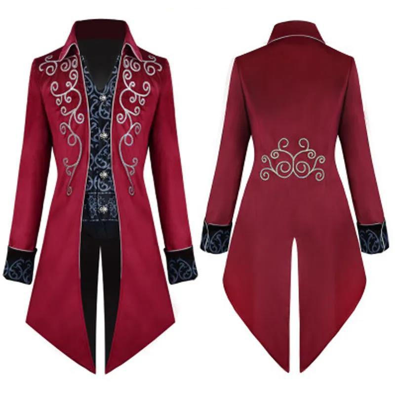 Retro Tuxedo Suit V-neck Floral Flocked Robe Casual Slim Windbreaker Fake 2 Pcs Coat Long Over The Knee Men