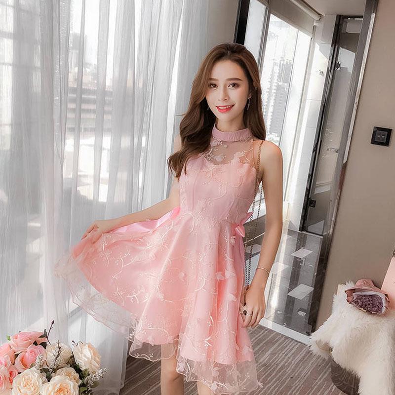 Fashion Net Yarn Princess Dress Organza Dress Lady Summer Sweet Above Knee Sleeveless Party Dress