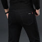 Men's Autumn and Winter Fleece Padded Black Trousers Large Size Straight Elastic Black Jeans for Business Men