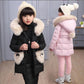 Kids Fashion Casual Girl 'S Winter Warm Thicker Jacket Full Sleeve Hooded 3 Pcs Suit Outerwear Coats