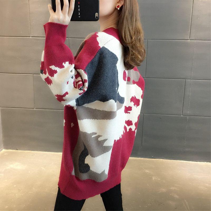 Autumn and Winter Thick Wool Sweater Women's Color Matching Button Cardigan Loose Long-sleeved Coat