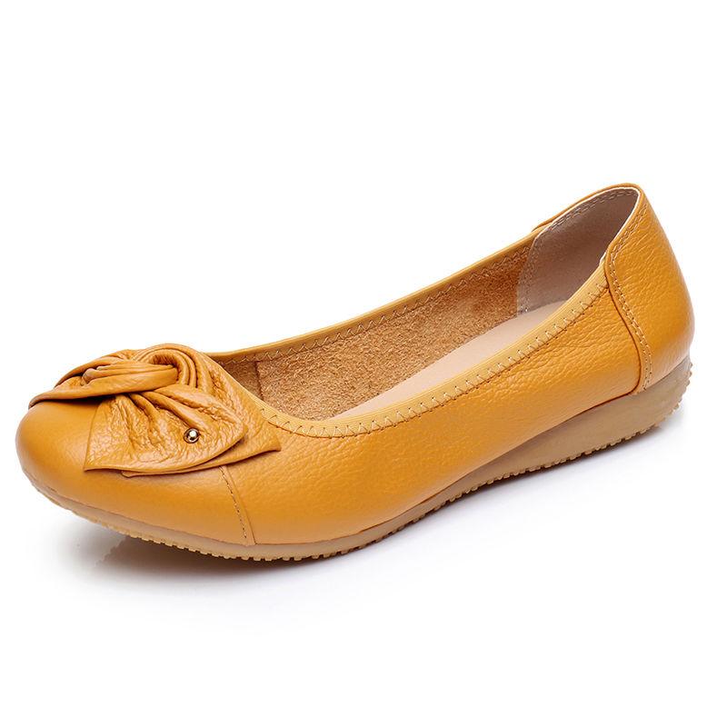 First Layer Cowhide Women Shoes Flat Mother Shoes Large Size Single Shoes Women Leather Peas Shoes Women Soft Soles