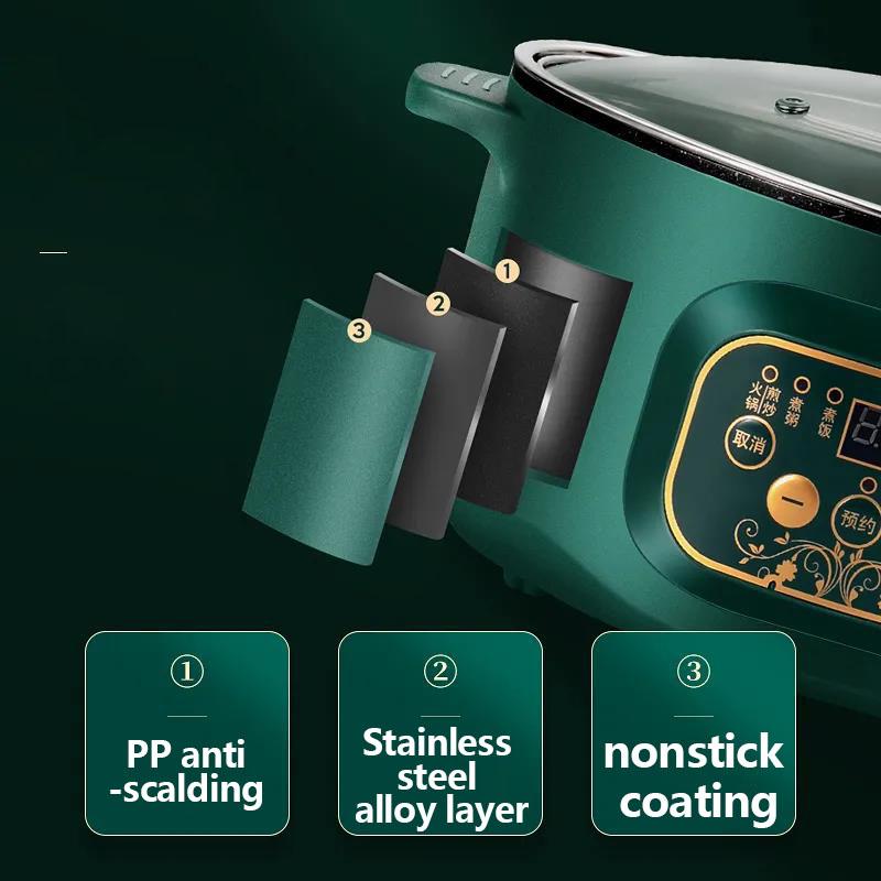 1000W 28cm Smart Electric Heat Pot Set Boiling Soup Pot Non-stick Cookware with 1 Steamer for Family