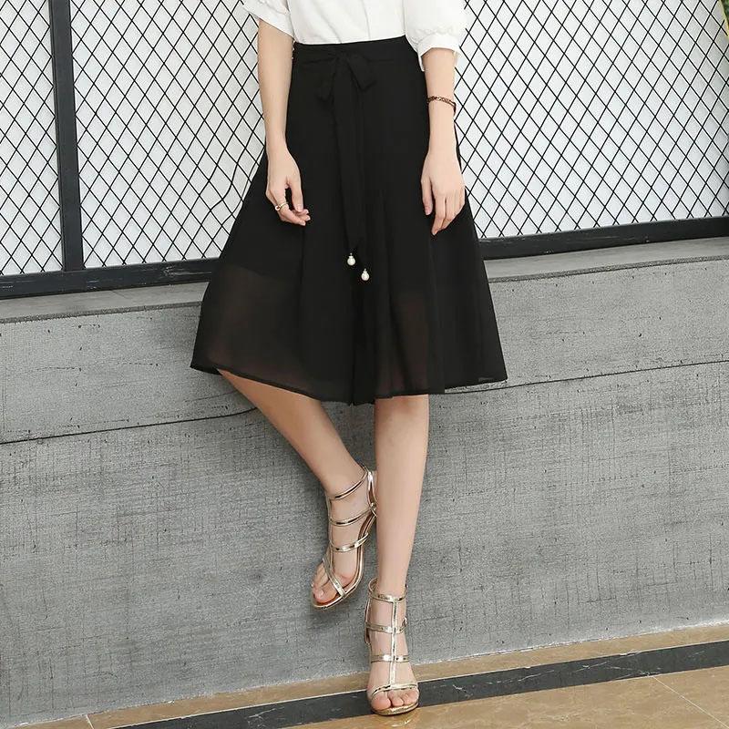 Summer Thin Chiffon Culottes Five-point Half Skirt Women's Slim Large Size High Waist Solid Color Mesh Office Short Skirt Pants