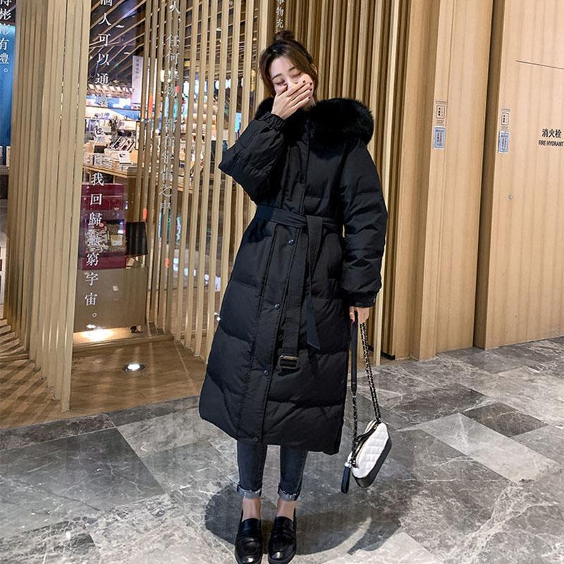 White Duck Down Down Jacket for Women In The Korean Version of The Long Fox Hair Collar Loose Over The Knee Coat Thick