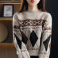 Sweater Women's Rhombus Contrast Color Retro Pullover Knitwear Korean Loose Fluffy Top Trending Sweater Autumn and Winter