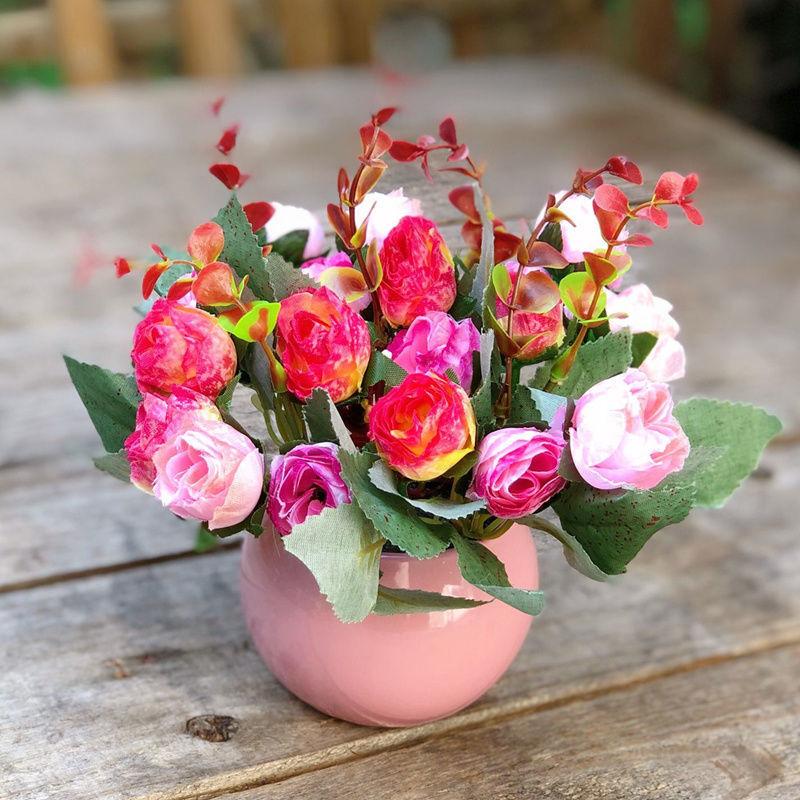 Home Furnishing Living Room Bedroom Furnishing Hotel Restaurant Decoration Floral Art Artificial Flower Ceramic Set Fake Flower Potted Plant