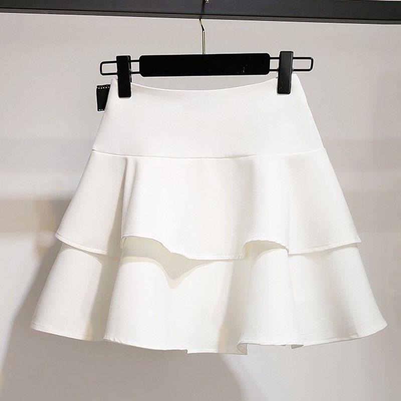 Pofulove Summer Skirt Set Sleeveless Mandarin Collar Blouse Shirt Ruffled Skirt Two-piece Suit Women