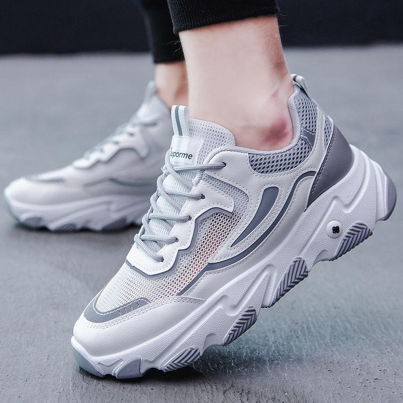 Men Dad Sneakers Platform Leather Mesh Sports Sneakers Lace Up Thick Bottom Trainers Shoes Boys Casual Sneakers Men