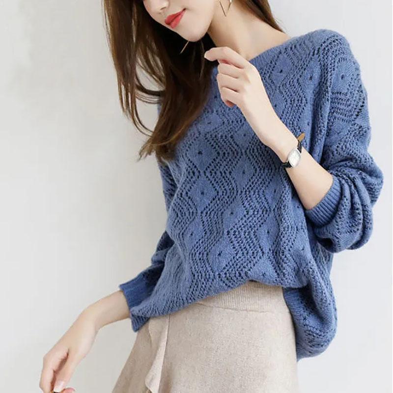 Sweater Women's Pullover Knitwear Casual Lady Style Crochet Hollow Korean Fluffy Top Trending Sweater Autumn and Winter Loose
