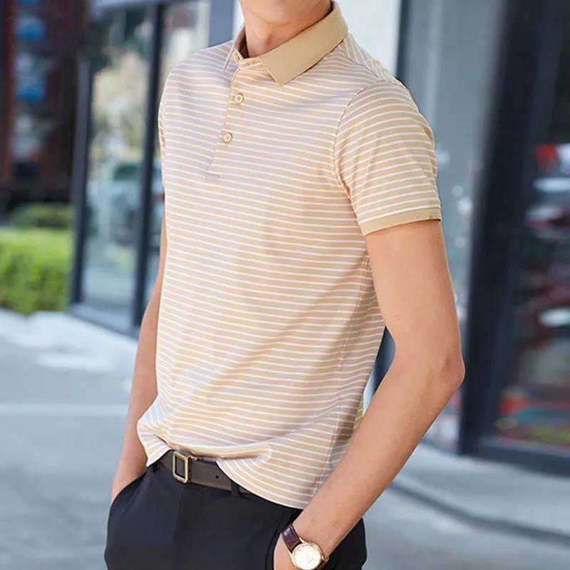 Summer Men's Striped Fashion Casual POLO Shirt Men's Young and Middle-aged Short Sleeve T-shirt