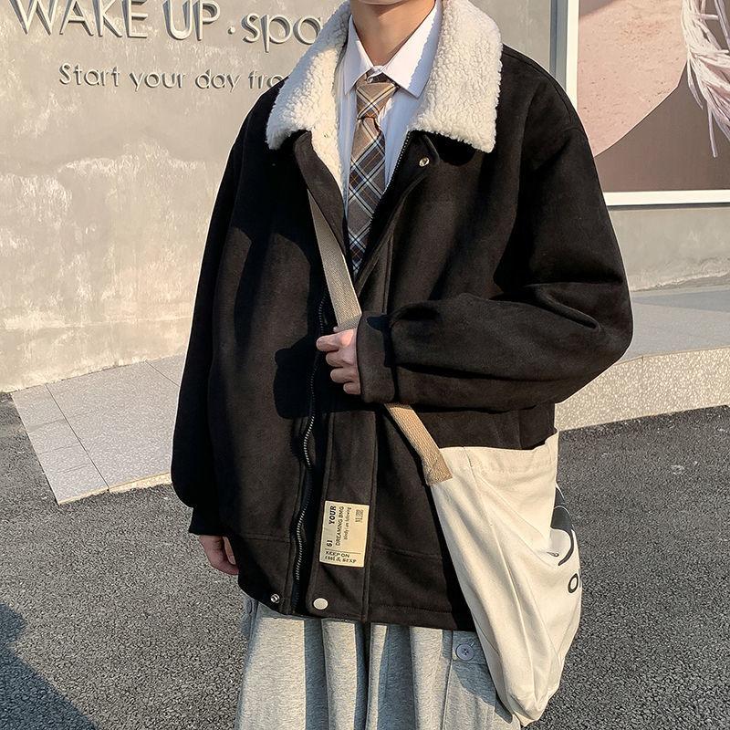 Men's Cotton Winter Thicker Loose Trend Cotton Clothes Korean Student Lamb Wool Solid Color Casual Jacket
