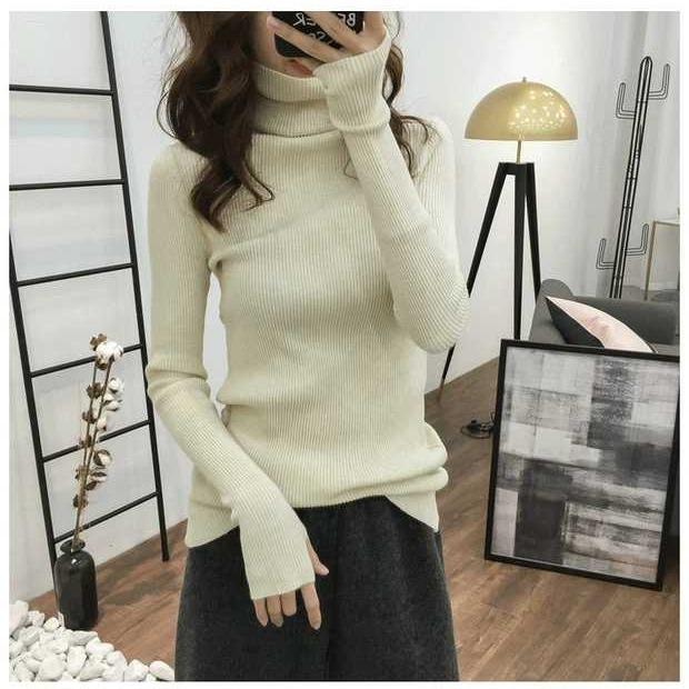 Pofulove Female Turtleneck Pullover Sweater Long Sleeve Winter Warm Thick Knitting Sweater jumpers