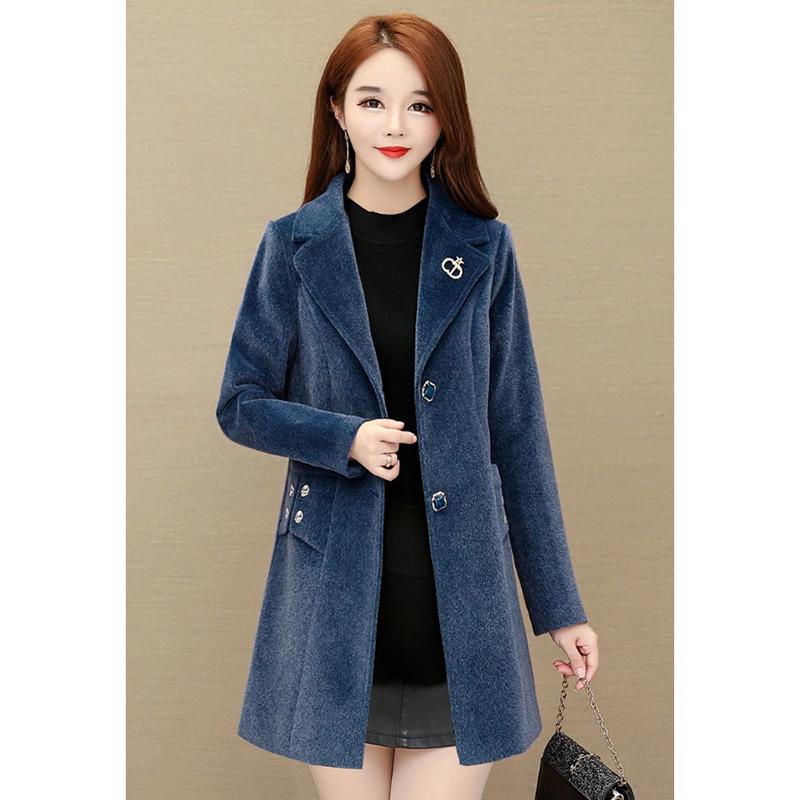 Women's Velvet Coat Mid-length Autumn and Winter Warm Woolen Coat Classic V Neck Slim Fit Coat Casual Padded Solid Soft High Quality Coats Large Size