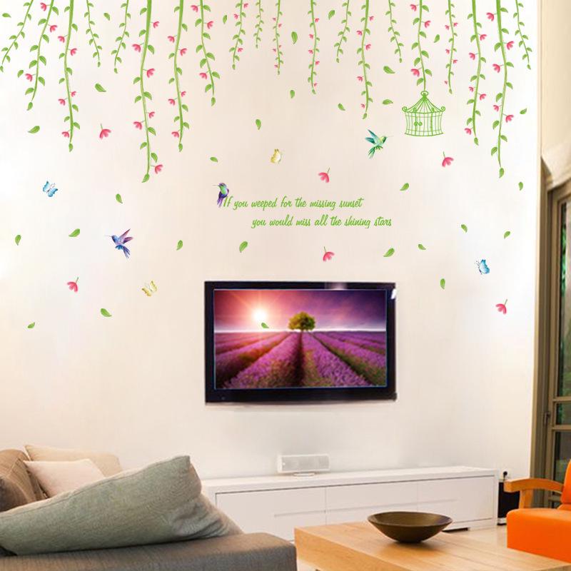 Love shade vines third generation removable wall stickers PVC transparent green leaves wallpaper