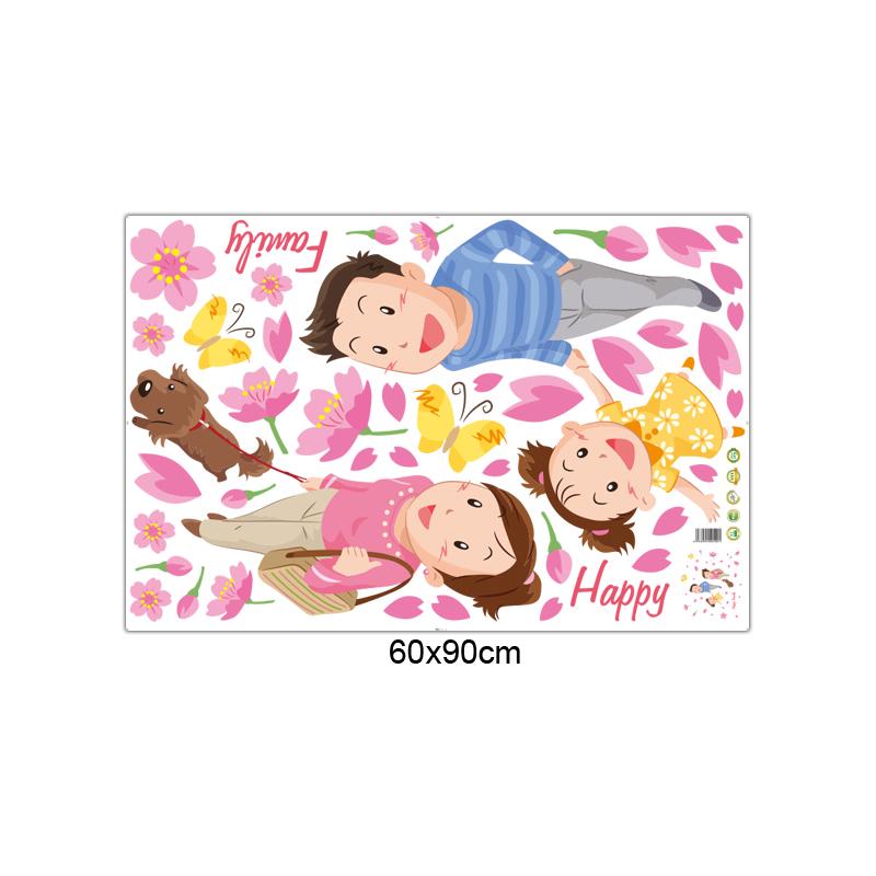 [Wall stickers] happy family and dog flowers butterfly wall stickers home decor living room bedroom