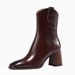 Soft Leather Boots Women Autumn  Winter Vintage Square Toe Short High-heeled Cowboy Boots Chunky Heel Ankle Boots