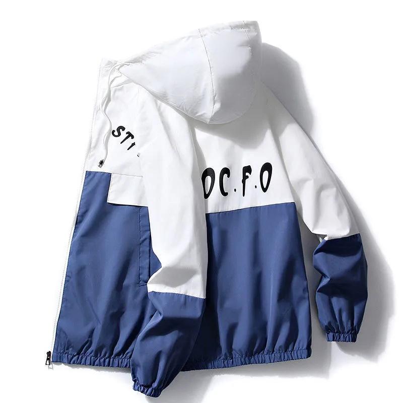 Spring and Autumn Jacket Men's Tooling Hooded Jacket Trendy Handsome Loose Teen Student Printed Thin Top