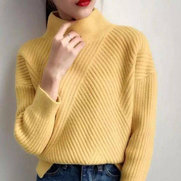 Solid Color Turtleneck Sweater Women Thickened Pullover Fashion Wild Long-sleeved Sweater