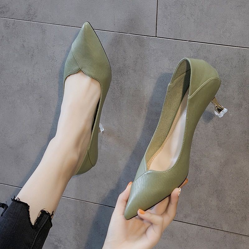 Soft Leather Two-wear High Heels Women's Spring and Autumn All-match Shallow Mouth Non-wearing Women's Shoes Pointed Toe High Heels for Girls