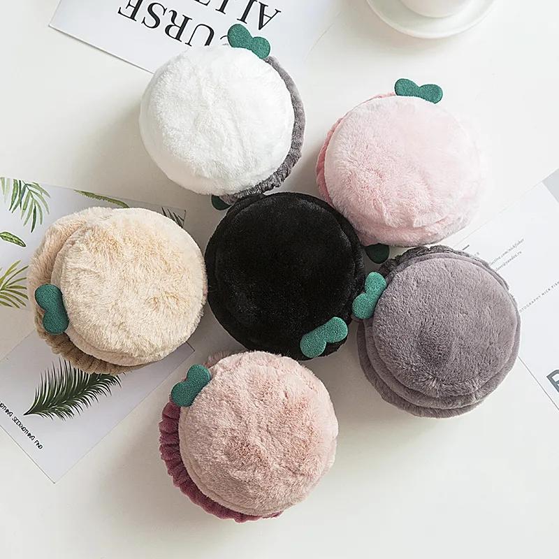 Women's Winter Thickened Warm Earmuffs Cute Green Buds Hamburger Foldable Ear Muffs Earflap Plush Antifreeze Easy To Carry Mini Earwarmers Thick Pad