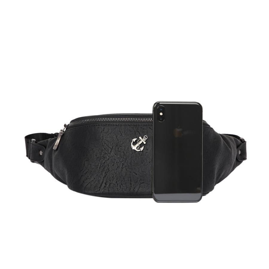 Casual Waist Bag Black Leather Rivet Chest Bag Mobile Phone Bag Outdoor Sports Shoulder Bag