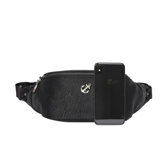 Casual Waist Bag Black Leather Rivet Chest Bag Mobile Phone Bag Outdoor Sports Shoulder Bag