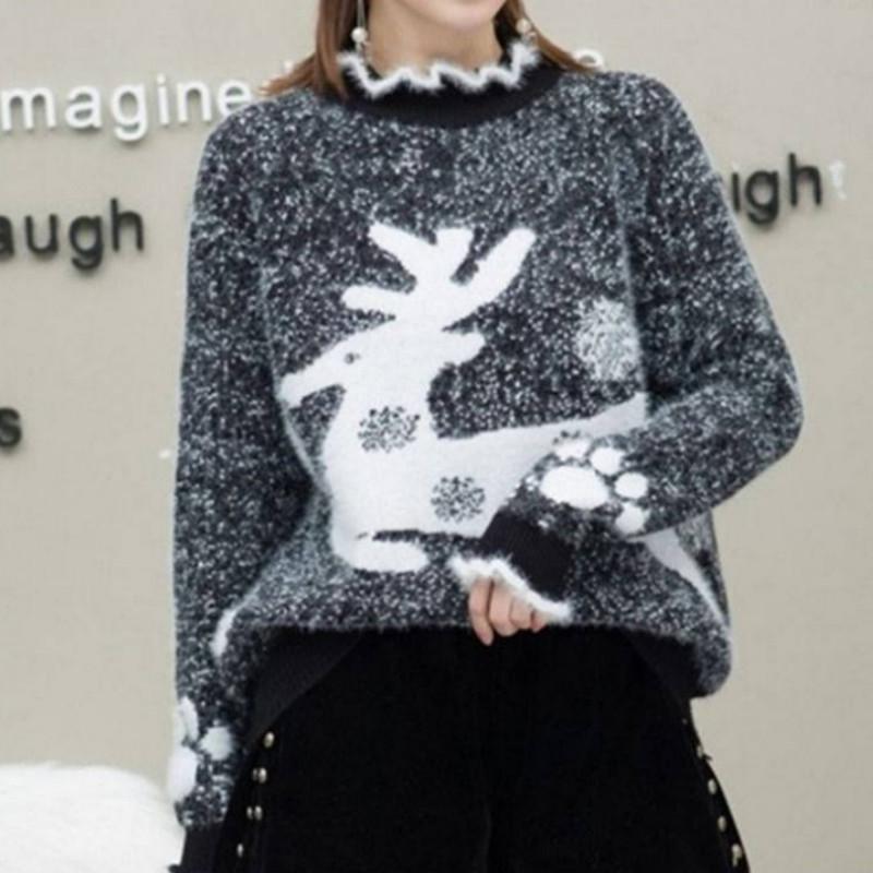 Pofulove non-hair fall and winter Faux mink wool turtleneck sweater Female fungus wear inside and out Ruffle collar sweater