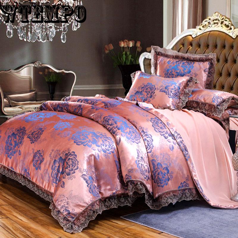 Luxury Satin Jacquard Bedding Set Queen/king Size Bed Set Lace Jacquard Satin Cover Sets Bedsheet Set