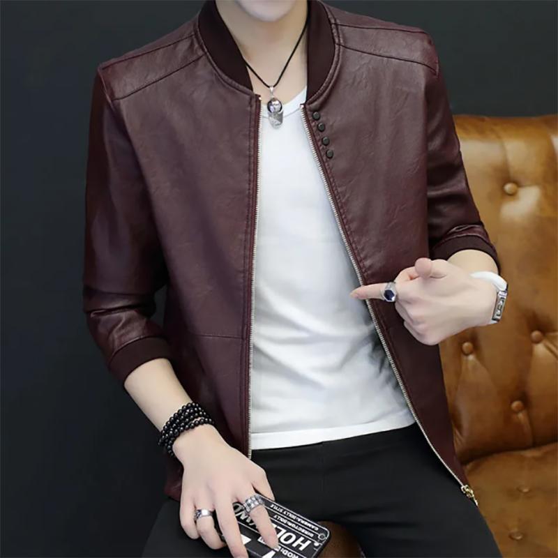 Men's Jacket Autumn Young and Middle-aged Leather Jacket Korean Version Baseball Collar PU Leather Jacket Men's