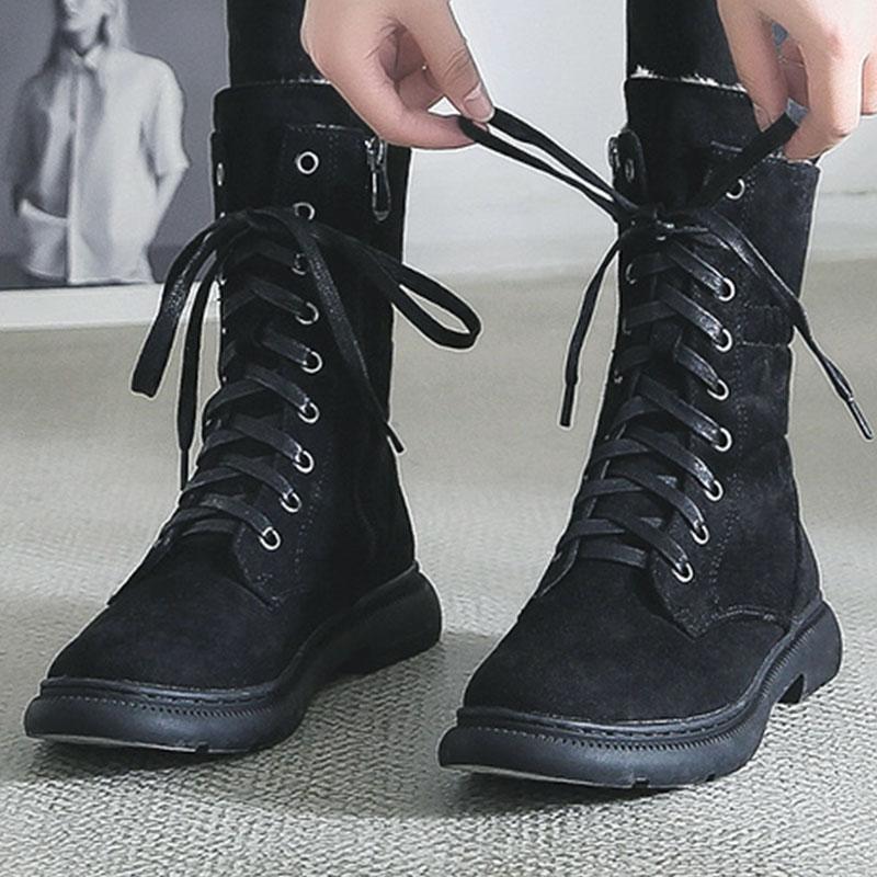 Snow Martin Boots Female Autumn and Winter Tube Warm Plus Velvet Snow Cotton Shoes Wild Belt Boots