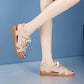 Sandals Female Summer Slope with Roman Rhinestone Flat Bottom All-match Beach Student Shoes Ladies Shoes Soft Leather Open Toe Sandals