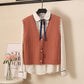 Wool Knitted Vest Women's Vest Spring and Autumn Loose Short Wave Side Single-breasted Hollow Sweater Small Cardigan