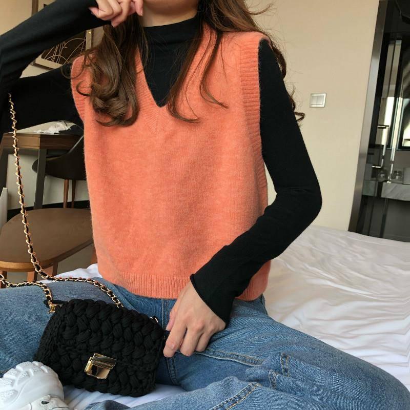 Autumn and Winter Sweaters Loose College Style Pullover Vest Knitted Vest Shirt Women