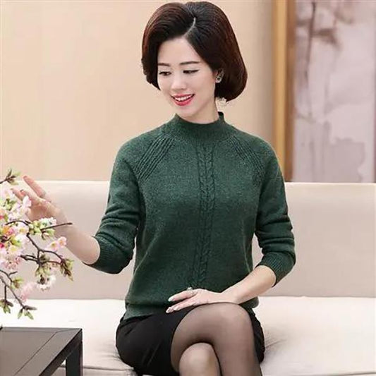 Autumn and Winter Women's Solid Color Pullover Half Turtleneck Plus Size Plus Velvet Thick Bottoming Shirt
